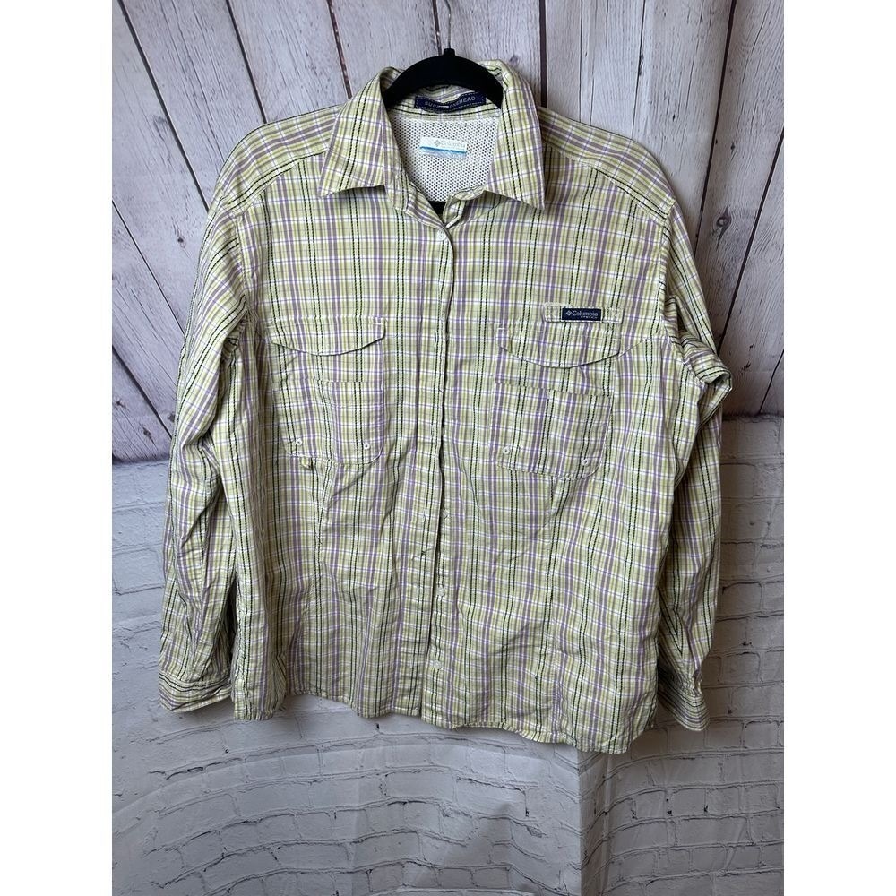 Columbia Sportswear Yellow Plaid Button-Down Shirt Super Head Casual Outdoor